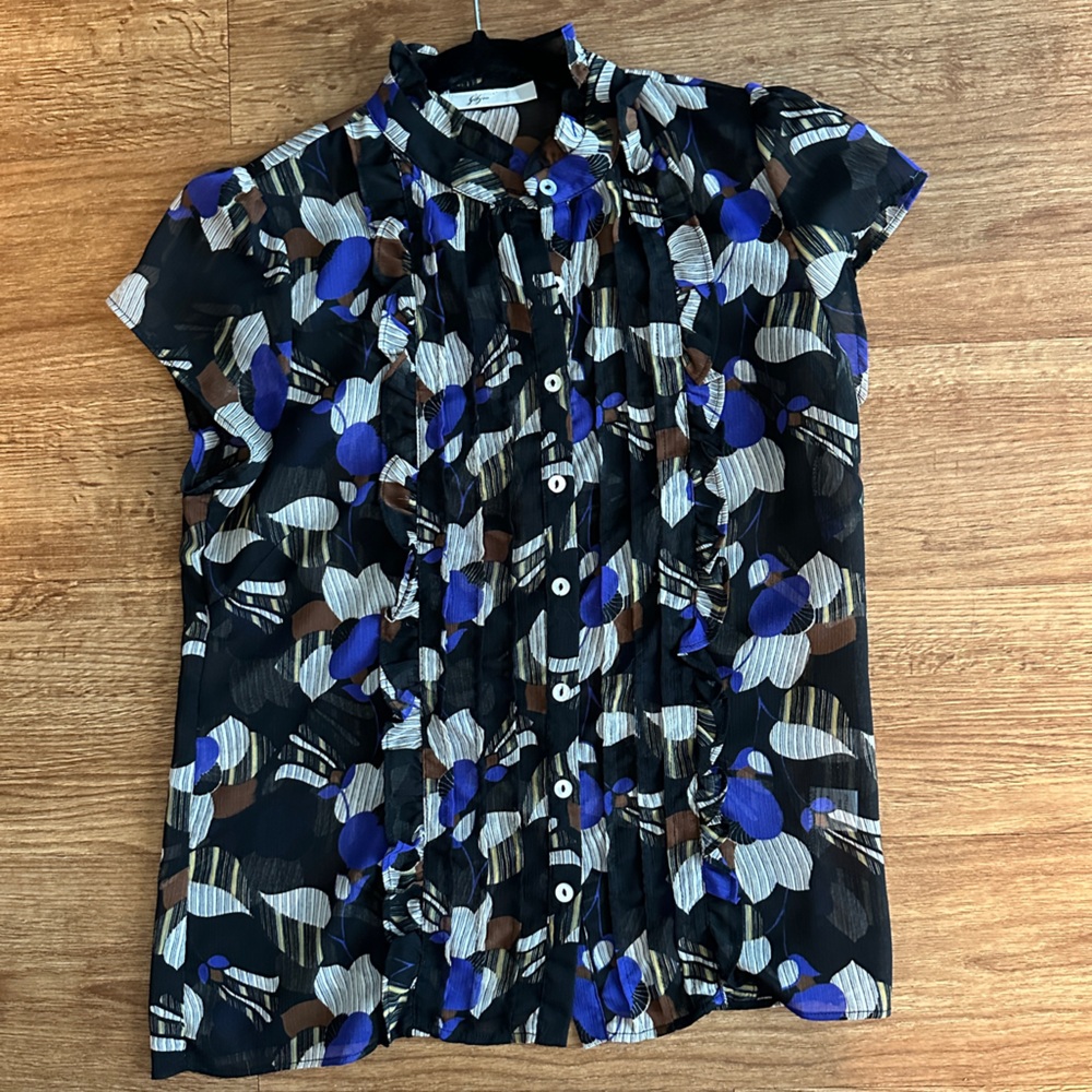 Gibson Black and Blue Abstract Blouse